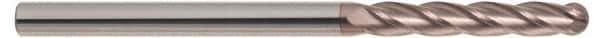 SGS - 1/2" Diam, 3" LOC, 4 Flute Solid Carbide Ball End Mill - TiCN Finish, Single End, 6" OAL, 1/2" Shank Diam, Spiral Flute - USA Tool & Supply
