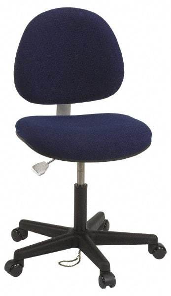 Bevco - ESD Swivel Chair with Back Rest - 18" Wide x 18" Deep, Conductive Cloth Seat, Navy Blue - USA Tool & Supply