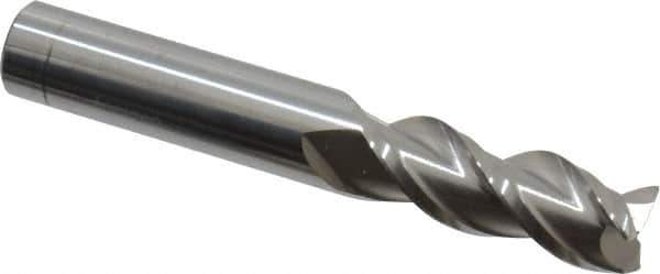 Accupro - 3/8", 3 Flute, Single End, Solid Carbide, 0.015" Corner Radius End Mill - 2-1/2" OAL, 40° Helix, Right Hand Flute, 7/8" LOC, Right Hand Cut - USA Tool & Supply