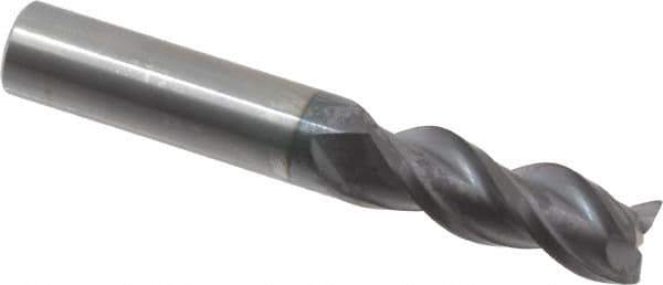 Accupro - 3/8", 3 Flute, Single End, Solid Carbide, 0.015" Corner Radius End Mill - 2-1/2" OAL, 40° Helix, Right Hand Flute, 7/8" LOC, Right Hand Cut - USA Tool & Supply