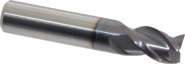 Accupro - 3/8", 3 Flute, Single End, Solid Carbide, 0.015" Corner Radius End Mill - 2" OAL, 40° Helix, Right Hand Flute, 5/8" LOC, Right Hand Cut - USA Tool & Supply
