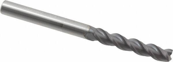 Accupro - 1/4", 3 Flute, Single End, Solid Carbide, 0.01" Corner Radius End Mill - 3" OAL, 40° Helix, Right Hand Flute, 1-1/4" LOC, Right Hand Cut - USA Tool & Supply