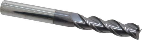 Accupro - 3/8", 3 Flute, Single End, Solid Carbide, 0.015" Corner Radius End Mill - 3-1/2" OAL, 40° Helix, Right Hand Flute, 1-1/2" LOC, Right Hand Cut - USA Tool & Supply