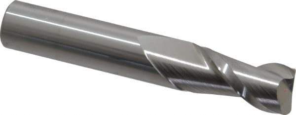 Accupro - 1/2", 2 Flute, Single End, Solid Carbide, 0.03" Corner Radius End Mill - 3" OAL, 40° Helix, Right Hand Flute, 1" LOC, Right Hand Cut - USA Tool & Supply