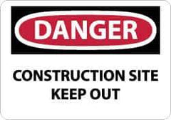 NMC - "Danger - Construction Site - Keep Out", 10" Long x 14" Wide, Rigid Plastic Safety Sign - Rectangle, 0.05" Thick, Use for Security & Admittance - USA Tool & Supply