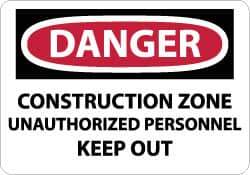NMC - "Danger - Construction Site - Unauthorized Persons - Keep Out", 10" Long x 14" Wide, Rigid Plastic Safety Sign - Rectangle, 0.05" Thick, Use for Security & Admittance - USA Tool & Supply