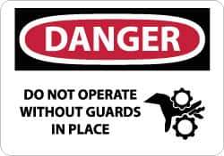 NMC - "Danger - Do Not Operate without Guards in Place", 10" Long x 14" Wide, Rigid Plastic Safety Sign - Rectangle, 0.05" Thick, Use for Accident Prevention - USA Tool & Supply