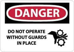 NMC - "Danger - Do Not Operate without Guards in Place", 10" Long x 14" Wide, Rigid Plastic Safety Sign - Rectangle, 0.05" Thick, Use for Accident Prevention - USA Tool & Supply