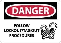 NMC - "Danger - Follow Lockout/Tag Out Procedures", 10" Long x 14" Wide, Rigid Plastic Safety Sign - Rectangle, 0.05" Thick, Use for Accident Prevention - USA Tool & Supply