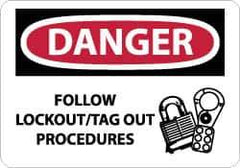 NMC - "Danger - Follow Lockout/Tag Out Procedures", 10" Long x 14" Wide, Rigid Plastic Safety Sign - Rectangle, 0.05" Thick, Use for Accident Prevention - USA Tool & Supply