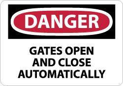 NMC - "Danger - Gates Open and Close Automatically", 10" Long x 14" Wide, Rigid Plastic Safety Sign - Rectangle, 0.05" Thick, Use for Accident Prevention - USA Tool & Supply
