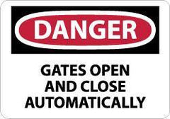 NMC - "Danger - Gates Open and Close Automatically", 10" Long x 14" Wide, Rigid Plastic Safety Sign - Rectangle, 0.05" Thick, Use for Accident Prevention - USA Tool & Supply