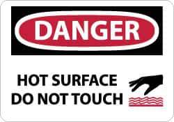 NMC - Accident Prevention Label, Header: DANGER - Legend: Danger - Hot Surface - Do Not Touch, English, Red, Black & White, 5" Long x 3" High, Sign Muscle Finish - USA Tool & Supply