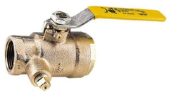 Conbraco - 1-1/2" Pipe, Bronze, Straight with Side Tap, Gas Ball Valve - 250 psi WOG Rating, Lever Handle, FNPT x FNPT End Connections, 2 Piece - USA Tool & Supply