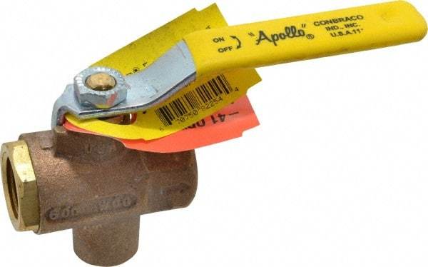Apollo - 1/2" Pipe, Full Port, Bronze Standard Ball Valve - 2 Piece, Inline - One Way Flow, FNPT x FNPT Ends, Lever Handle, 125 WOG - USA Tool & Supply