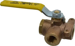 Apollo - 3/8" Pipe, Standard Port, Bronze Standard Ball Valve - Three Way, FNPT x FNPT x FNPT Ends, Lever Handle, 400 WOG - USA Tool & Supply