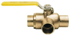 Apollo - 1" Pipe, Standard Port, Bronze Standard Ball Valve - Three Way, Soldered x Soldered Ends, Lever Handle, 400 WOG - USA Tool & Supply