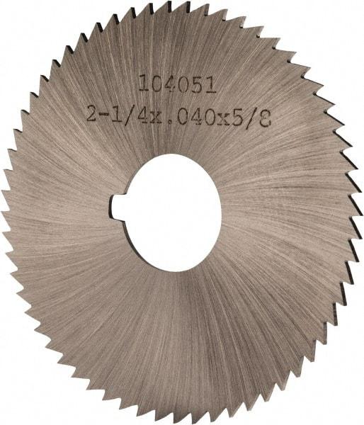 Made in USA - 2-1/4" Diam x 0.04" Blade Thickness x 5/8" Arbor Hole Diam, 60 Tooth Slitting and Slotting Saw - Arbor Connection, Right Hand, Uncoated, High Speed Steel, Concave Ground, Contains Keyway - USA Tool & Supply