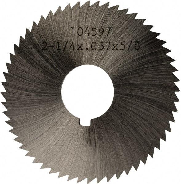 Made in USA - 2-1/4" Diam x 0.057" Blade Thickness x 5/8" Arbor Hole Diam, 60 Tooth Slitting and Slotting Saw - Arbor Connection, Right Hand, Uncoated, High Speed Steel, Concave Ground, Contains Keyway - USA Tool & Supply