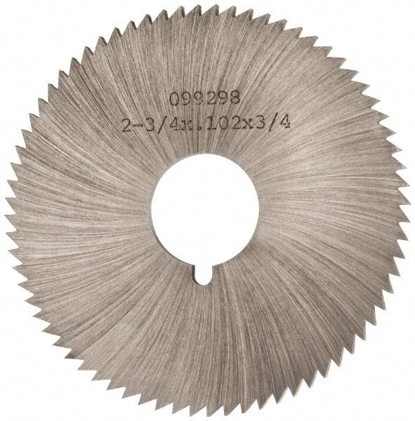 Made in USA - 2-3/4" Diam x 0.102" Blade Thickness x 3/4" Arbor Hole Diam, 72 Tooth Slitting and Slotting Saw - Arbor Connection, Right Hand, Uncoated, High Speed Steel, Concave Ground, Contains Keyway - USA Tool & Supply