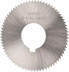 Made in USA - 2-3/4" Diam x 0.04" Blade Thickness x 1" Arbor Hole Diam, 72 Tooth Slitting and Slotting Saw - Arbor Connection, Right Hand, Uncoated, High Speed Steel, Concave Ground, Contains Keyway - USA Tool & Supply