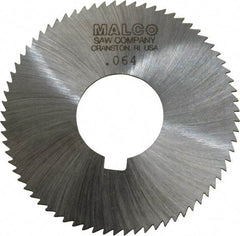 Made in USA - 2-3/4" Diam x 0.064" Blade Thickness x 1" Arbor Hole Diam, 72 Tooth Slitting and Slotting Saw - Arbor Connection, Right Hand, Uncoated, High Speed Steel, Concave Ground, Contains Keyway - USA Tool & Supply