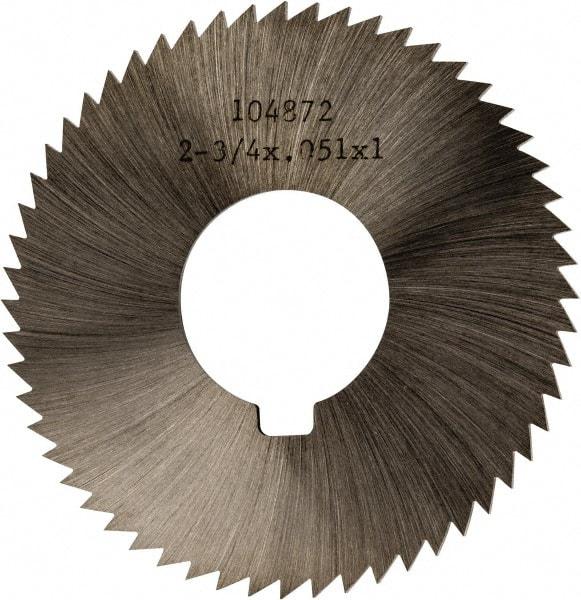 Made in USA - 2-3/4" Diam x 0.051" Blade Thickness x 1" Arbor Hole Diam, 56 Tooth Slitting and Slotting Saw - Arbor Connection, Right Hand, Uncoated, High Speed Steel, Concave Ground, Contains Keyway - USA Tool & Supply