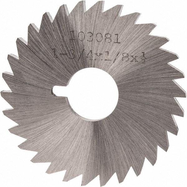 Made in USA - 1-3/4" Diam x 1/8" Blade Thickness x 1/2" Arbor Hole Diam, 30 Tooth Slitting and Slotting Saw - Arbor Connection, Right Hand, Uncoated, High Speed Steel, Concave Ground, Contains Keyway - USA Tool & Supply