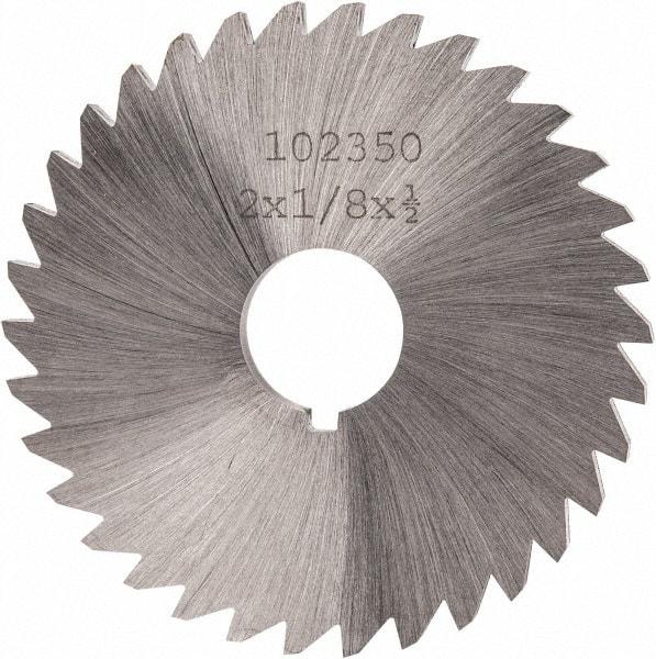 Made in USA - 2" Diam x 1/8" Blade Thickness x 1/2" Arbor Hole Diam, 34 Tooth Slitting and Slotting Saw - Arbor Connection, Right Hand, Uncoated, High Speed Steel, Concave Ground, Contains Keyway - USA Tool & Supply