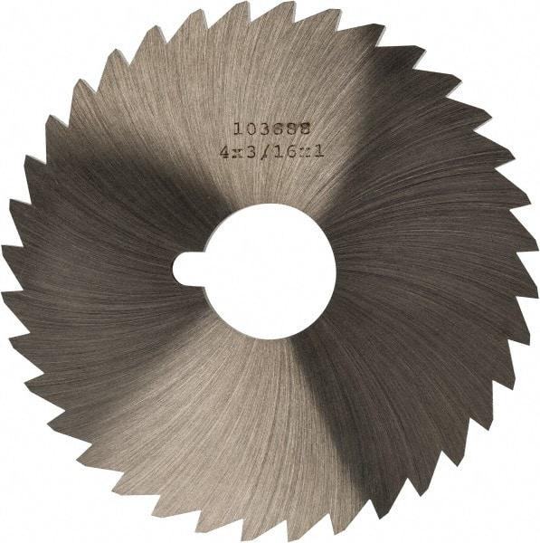 Made in USA - 4" Diam x 3/16" Blade Thickness x 1" Arbor Hole Diam, 36 Tooth Slitting and Slotting Saw - Arbor Connection, Right Hand, Uncoated, High Speed Steel, Concave Ground, Contains Keyway - USA Tool & Supply