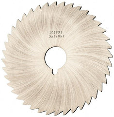 Made in USA - 5" Diam x 1/8" Blade Thickness x 1" Arbor Hole Diam, 40 Tooth Slitting and Slotting Saw - Arbor Connection, Right Hand, Uncoated, High Speed Steel, Concave Ground, Contains Keyway - USA Tool & Supply