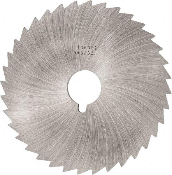 Made in USA - 5" Diam x 5/32" Blade Thickness x 1" Arbor Hole Diam, 36 Tooth Slitting and Slotting Saw - Arbor Connection, Right Hand, Uncoated, High Speed Steel, Concave Ground, Contains Keyway - USA Tool & Supply