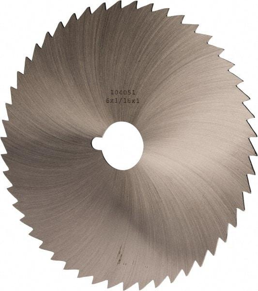 Made in USA - 6" Diam x 1/16" Blade Thickness x 1" Arbor Hole Diam, 50 Tooth Slitting and Slotting Saw - Arbor Connection, Right Hand, Uncoated, High Speed Steel, Concave Ground, Contains Keyway - USA Tool & Supply