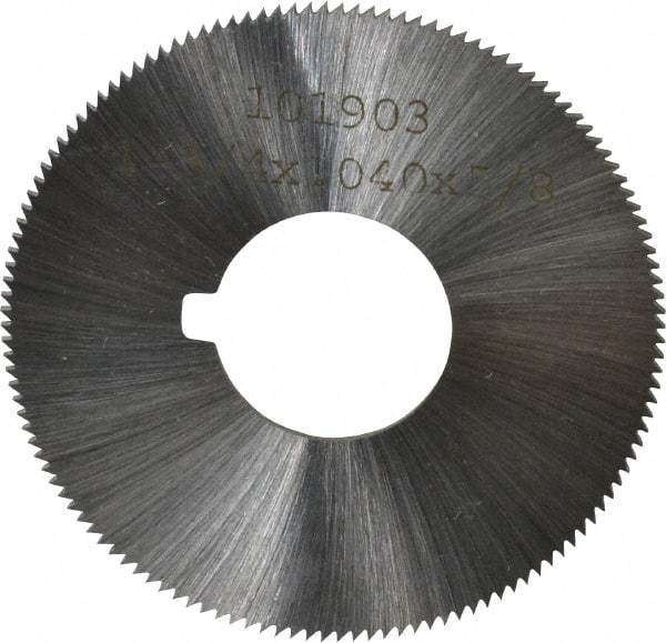Made in USA - 1-3/4" Diam x 0.04" Blade Thickness x 5/8" Arbor Hole Diam, 132 Tooth Slitting and Slotting Saw - Arbor Connection, Right Hand, Uncoated, High Speed Steel, Concave Ground, Contains Keyway - USA Tool & Supply