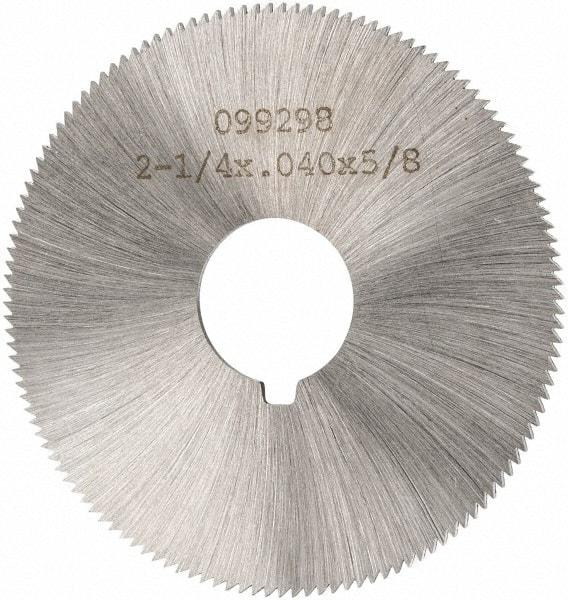 Made in USA - 2-1/4" Diam x 0.04" Blade Thickness x 5/8" Arbor Hole Diam, 132 Tooth Slitting and Slotting Saw - Arbor Connection, Right Hand, Uncoated, High Speed Steel, Concave Ground, Contains Keyway - USA Tool & Supply