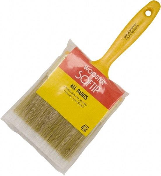 Wooster Brush - 4" Flat Synthetic General Purpose Paint Brush - 3-3/16" Bristle Length, 5-5/8" Plastic Fluted Handle - USA Tool & Supply