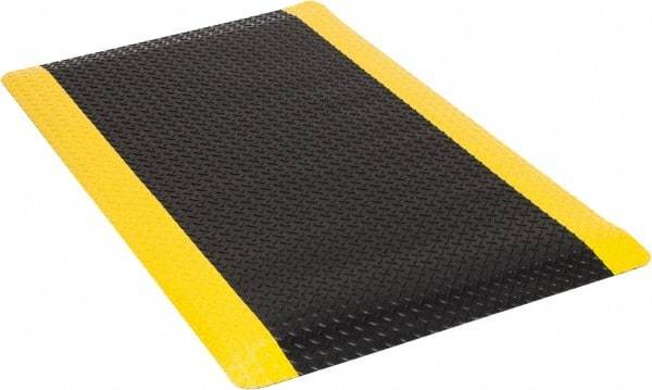 Wearwell - 5' Long x 3' Wide, Dry Environment, Anti-Fatigue Matting - Black with Yellow Borders, Vinyl with Urethane Sponge Base, Beveled on 4 Sides - USA Tool & Supply