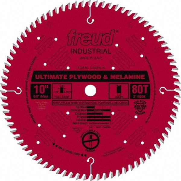 Freud - 10" Diam, 5/8" Arbor Hole Diam, 80 Tooth Wet & Dry Cut Saw Blade - Carbide-Tipped, Standard Round Arbor - USA Tool & Supply