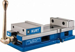 Kurt - 6" Jaw Width, 9-1/16" Jaw Opening Capacity, Horizontal Stationary Machine Vise - Manual Operation, 5,250 Lb Capacity, 1 Station, 18.32" Long x 4.86" High x 1-31/64" Deep, 1.735" Jaw Height, 5,250 Lb Max Clamp Force - USA Tool & Supply