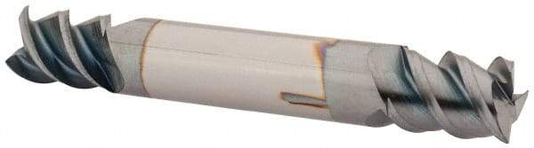 Accupro - 3/8", 1/2" LOC, 3/8" Shank Diam, 2-1/2" OAL, 3 Flute, Solid Carbide Square End Mill - Double End, TiCN Finish, Spiral Flute, 60° Helix, Centercutting, Right Hand Cut, Right Hand Flute - USA Tool & Supply