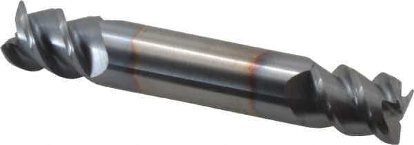 Accupro - 1/2", 5/8" LOC, 1/2" Shank Diam, 3" OAL, 3 Flute, Solid Carbide Square End Mill - Double End, TiCN Finish, Spiral Flute, 60° Helix, Centercutting, Right Hand Cut, Right Hand Flute - USA Tool & Supply