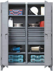Strong Hold - 6 Shelf 8 Bin Locking Storage Cabinet - Steel, 60" Wide x 24" Deep x 78" High, Dark Gray - USA Tool & Supply