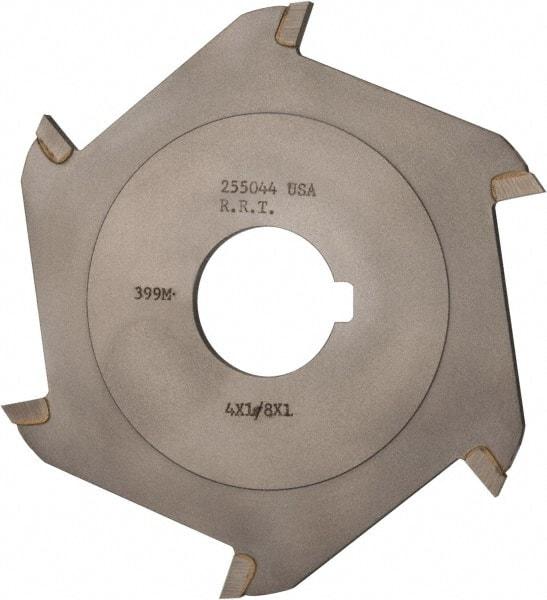 Made in USA - 4" Diam x 1/8" Blade Thickness x 1" Arbor Hole Diam, 6 Tooth Slitting and Slotting Saw - Arbor Connection, Right Hand, Uncoated, Carbide-Tipped, Contains Keyway - USA Tool & Supply