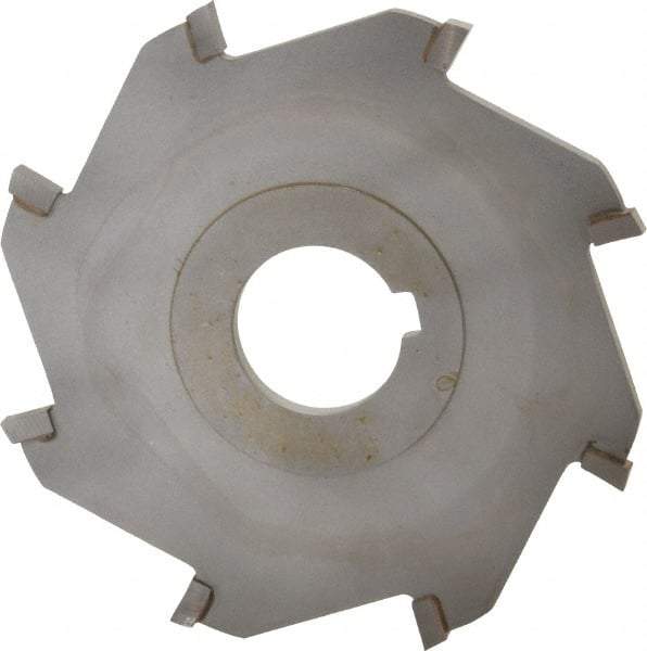 Made in USA - 4" Diam x 3/16" Blade Thickness x 1" Arbor Hole Diam, 8 Tooth Slitting and Slotting Saw - Arbor Connection, Right Hand, Uncoated, Carbide-Tipped, Contains Keyway - USA Tool & Supply