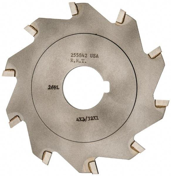 Made in USA - 4" Diam x 3/32" Blade Thickness x 1" Arbor Hole Diam, 10 Tooth Slitting and Slotting Saw - Arbor Connection, Right Hand, Uncoated, Carbide-Tipped, Contains Keyway - USA Tool & Supply