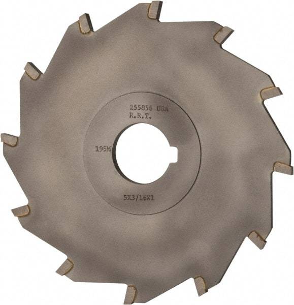 Made in USA - 5" Diam x 3/16" Blade Thickness x 1" Arbor Hole Diam, 12 Tooth Slitting and Slotting Saw - Arbor Connection, Right Hand, Uncoated, Carbide-Tipped, Contains Keyway - USA Tool & Supply