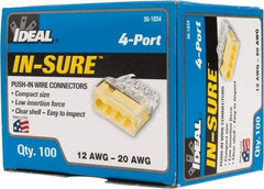 Ideal - 4 Port, 18 to 12 AWG Compatible, Push-In Wire Connector - 0.78" OAL x 0.82" OAW x 0.38" OAH, Yellow - USA Tool & Supply