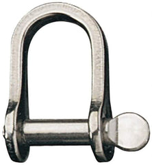 Ronstan - 1/4" Nominal Chain Size, 1.5 Ton Stainless Steel Screw D Shackle - 1/4" Diam, 1/4" Pin Diam, 9/16" High Inside Jaw, 9/16" Inside Width, 3/4" Max Body Thickness - USA Tool & Supply