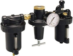 Parker - 1-1/2" NPT Port Heavy Duty 3 Piece Filter-Regulator-Lubricator FRL Unit - Metal Bowl, 450 SCFM, 250 Max psi, 14.13" High, Automatic Drain - USA Tool & Supply