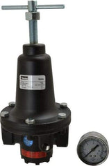 Parker - 3/4 NPT Port, 400 CFM, Zinc Heavy-Duty T-Handle Regulator - 2 to 125 psi Range, 300 Max psi Supply Pressure, 1/4" Gauge Port Thread, 4.38" Wide x 10" High - USA Tool & Supply